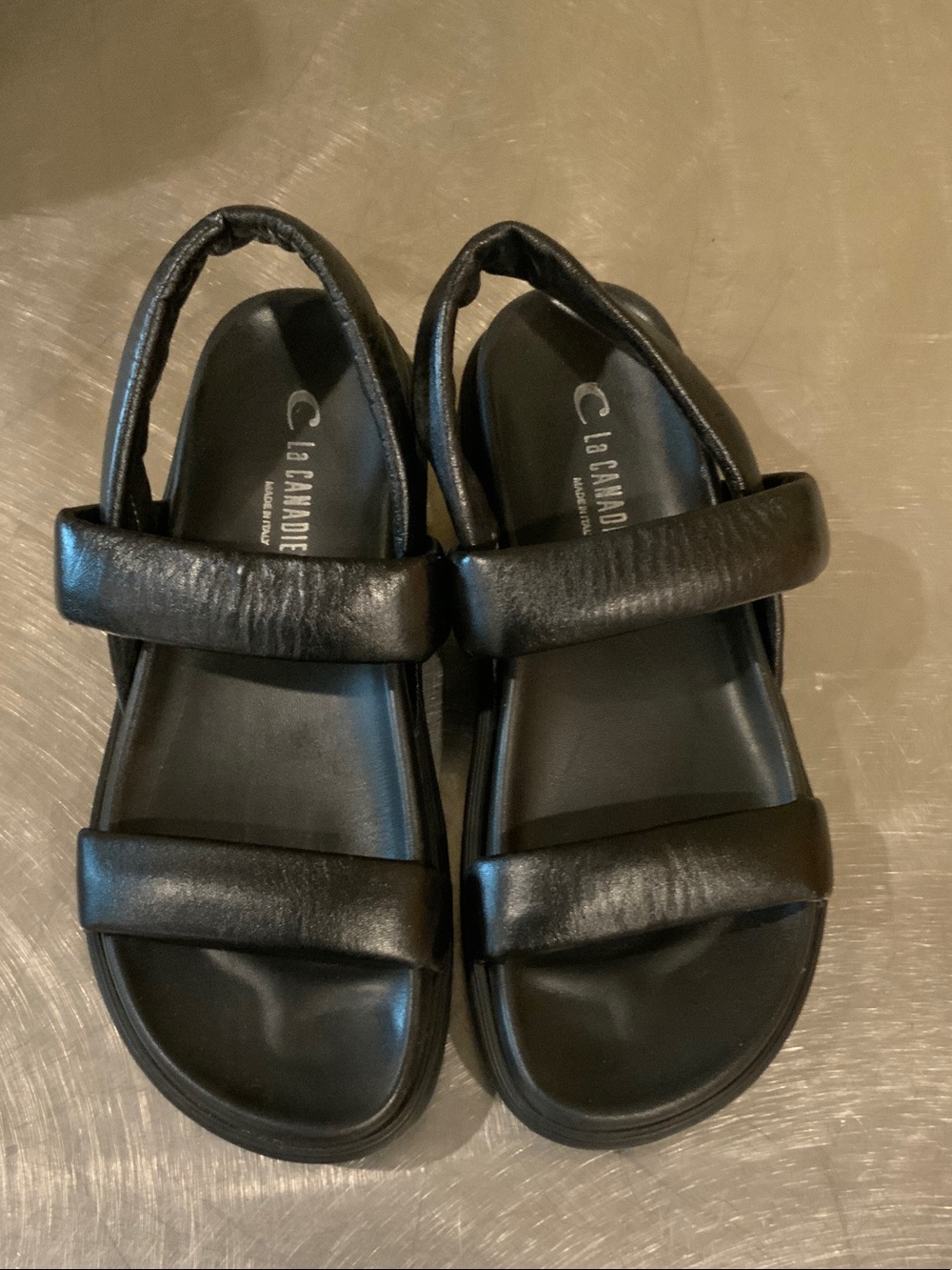 La CANADIENNE Black Padded Leather Strap Women's Sandals